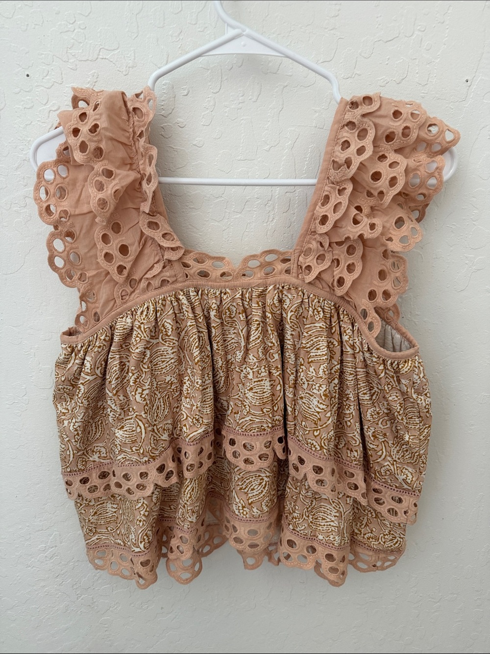 Anthropologie Let Me Be Eyelet Ruffle Tiered Swing Tank Pink XS - Picture 4 of 4